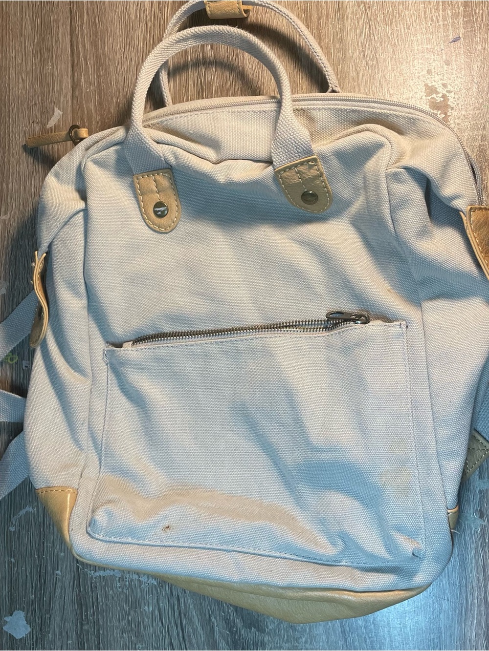Canvas Tote-Style Backpack in Cream with Tan Accents